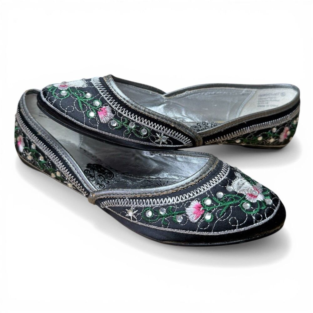 Vintage Y2K Naughty Monkey Raja Flats Shoe Size 8.5 Embroidered Boho Funky Bling